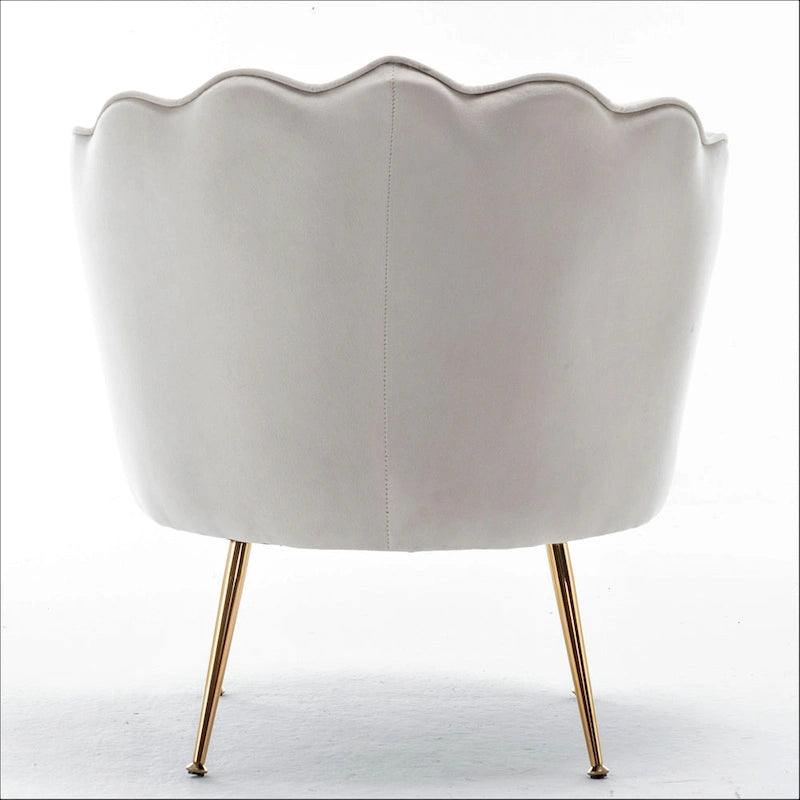 Fauteuil d'appoint en velours avec dossier coquille et pieds en métal doré