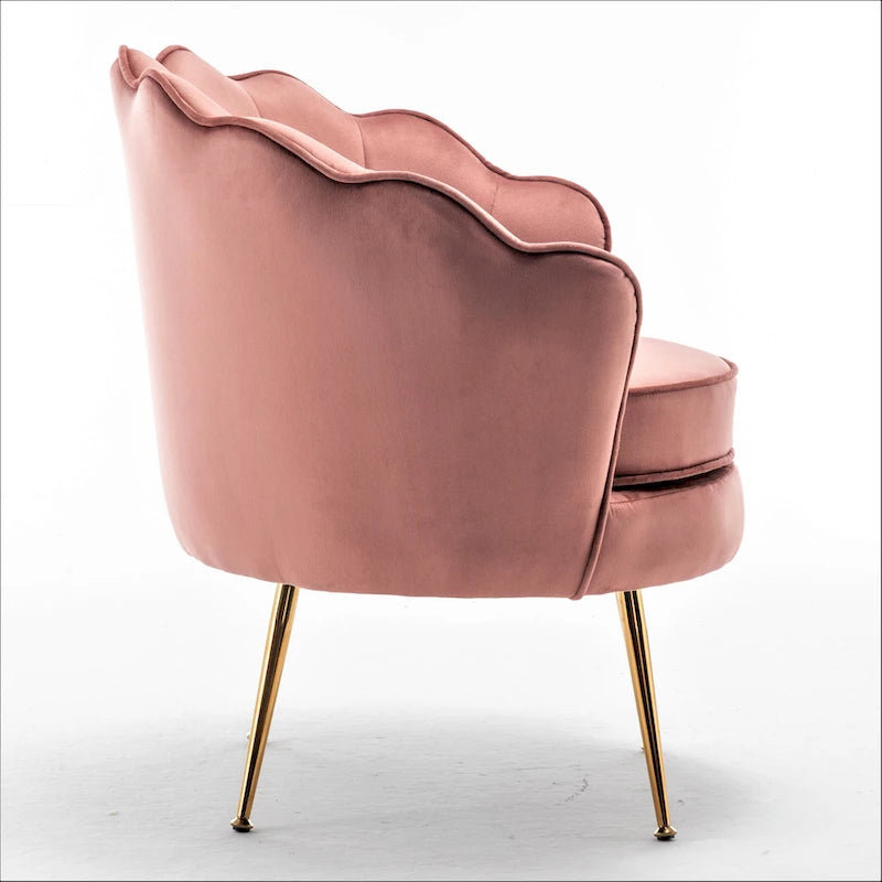 Fauteuil d'appoint en velours avec dossier coquille et pieds en métal doré