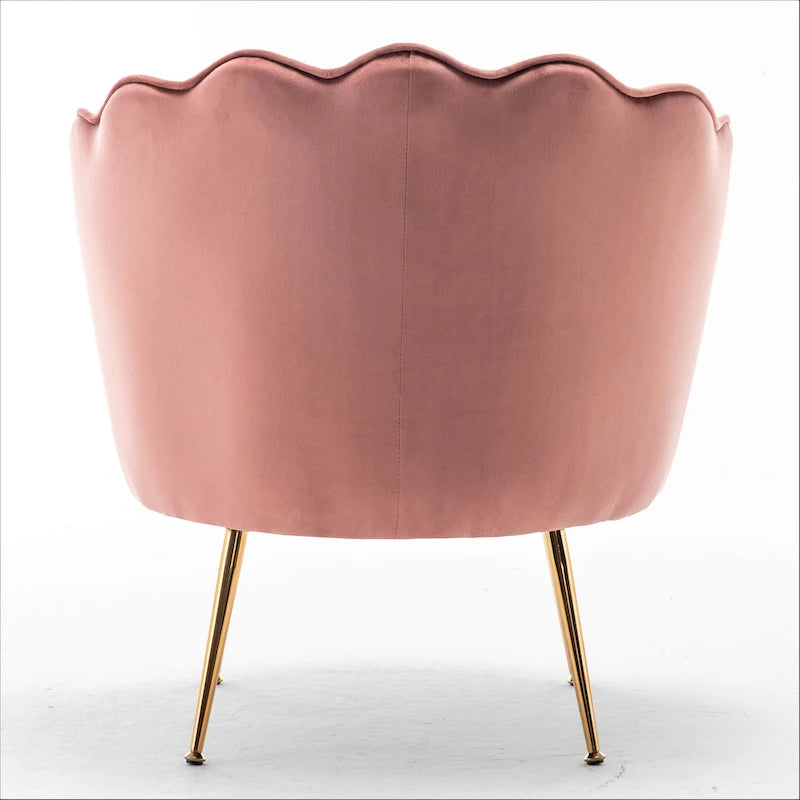 Fauteuil d'appoint en velours avec dossier coquille et pieds en métal doré