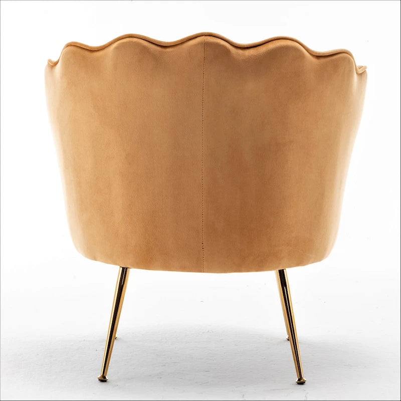 Fauteuil d'appoint en velours avec dossier coquille et pieds en métal doré