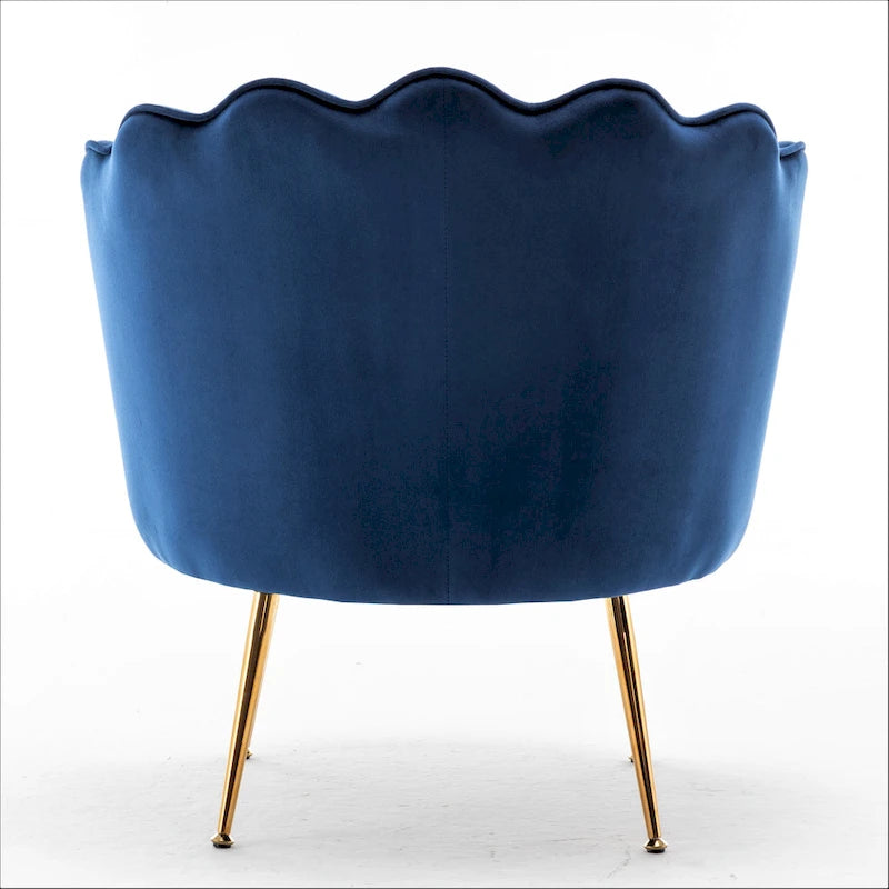 Fauteuil d'appoint en velours avec dossier coquille et pieds en métal doré