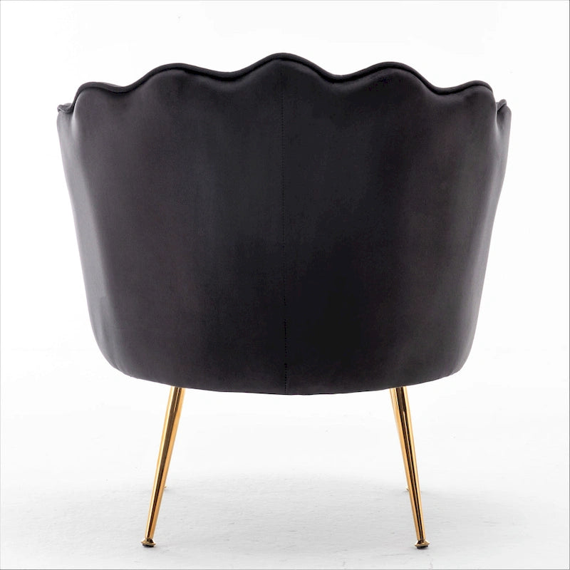 Fauteuil d'appoint en velours avec dossier coquille et pieds en métal doré