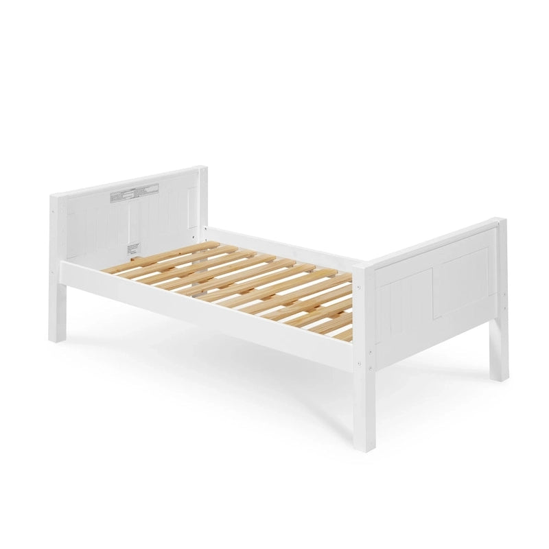 Lit de repos une place avec tête de lit à panneaux et tiroirs de rangement blanc