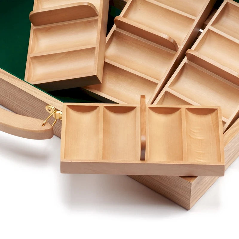 Mallette de 500 jetons de poker en bois massif avec intérieur en velours vert et loquets dorés