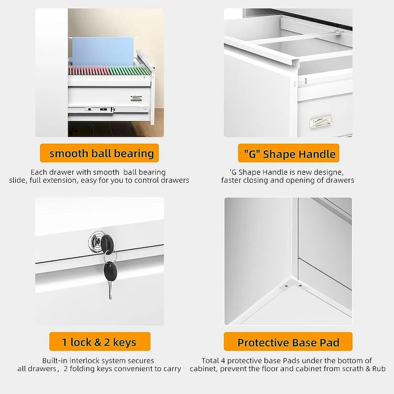 Classeur latéral à 2 tiroirs en acier laminé à froid avec serrure, noir