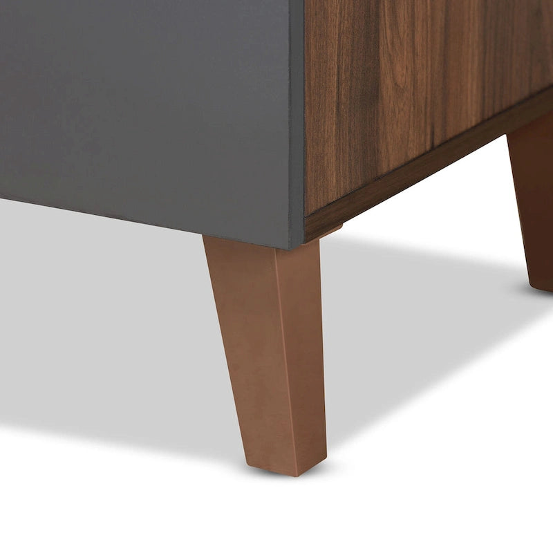 Bureau de rangement en bois gris foncé et noyer bicolore avec étagères ouvertes