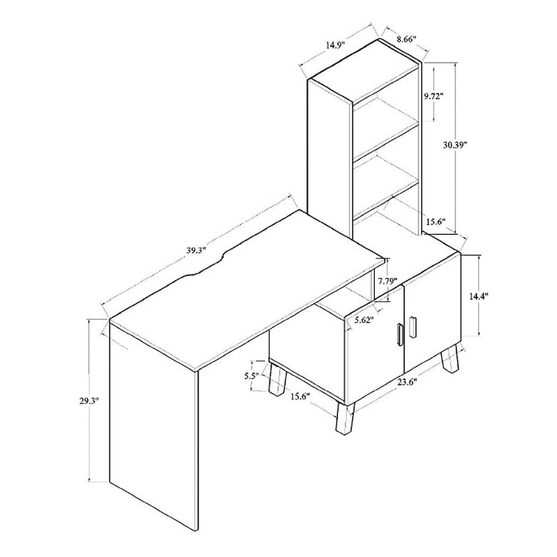 Bureau de rangement en bois gris foncé et noyer bicolore avec étagères ouvertes