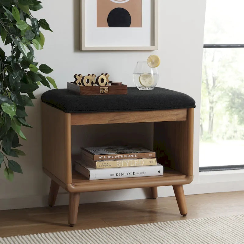 SAFAVIEH Marilla Open Shelf Bench with Cushion - 20 W x 15 D x 18 H - 20Wx15Dx18H
