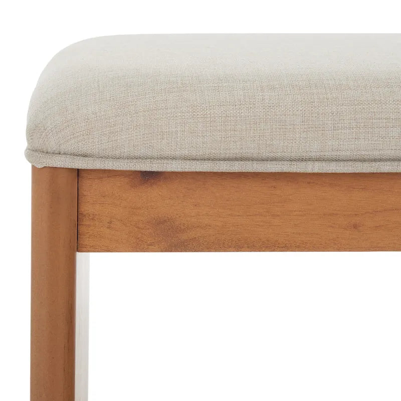 Banc rembourré avec étagère ouverte et pieds effilés en bois noir et naturel