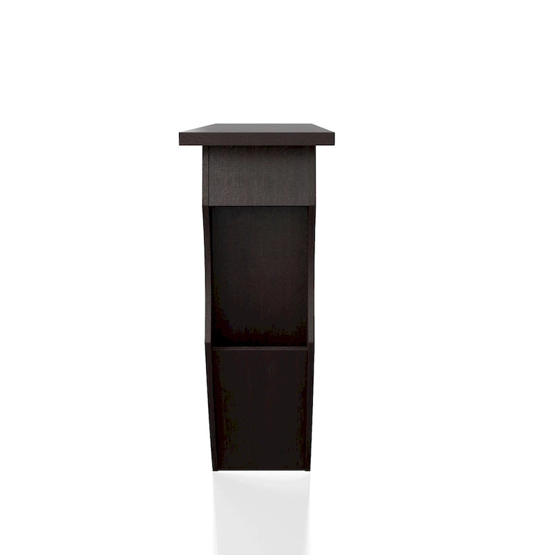 Console en noyer foncé avec tiroir, rangement latéral et étagère ouverte