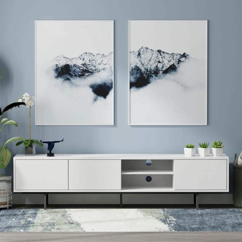 Meuble TV bas Mid-Century Modern avec base en acier