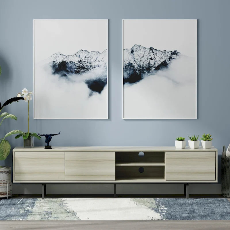 Meuble TV bas Mid-Century Modern avec base en acier