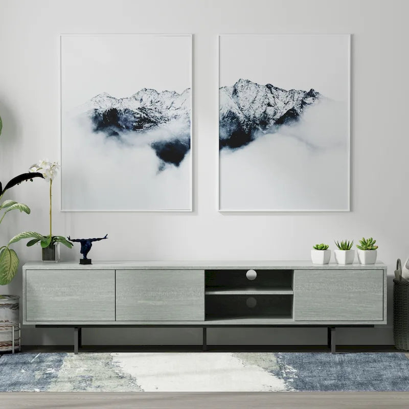 Meuble TV bas Mid-Century Modern avec base en acier