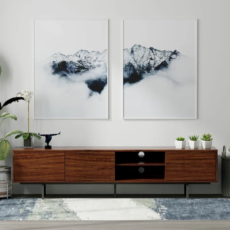 Meuble TV bas Mid-Century Modern avec base en acier
