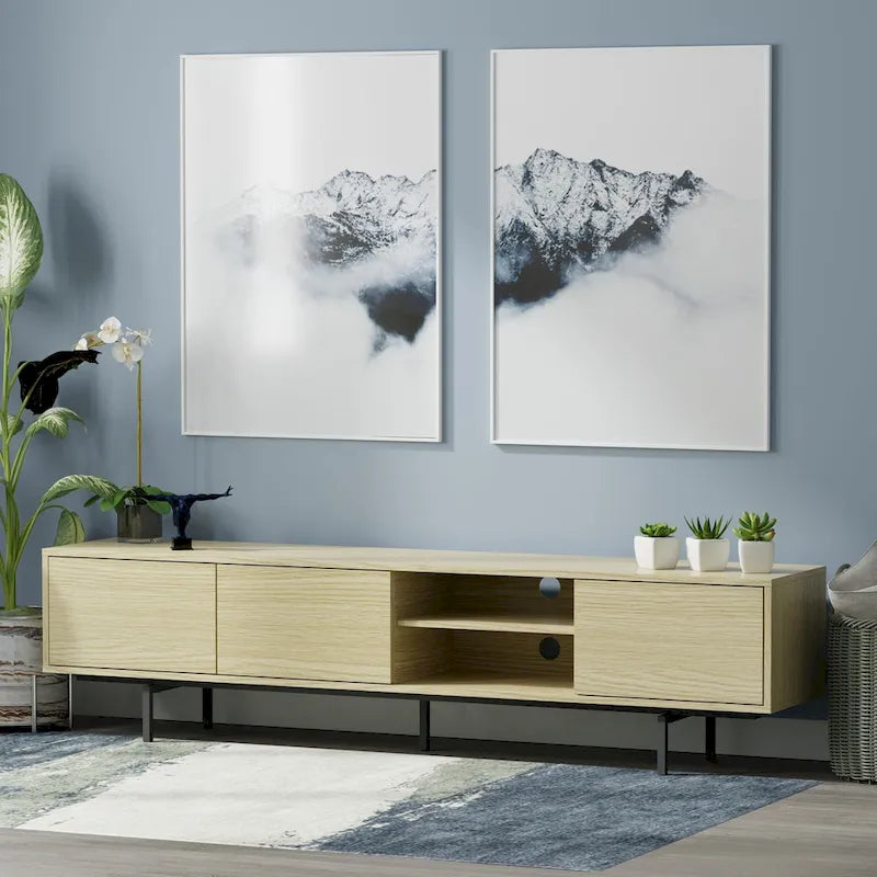 Meuble TV bas Mid-Century Modern avec base en acier