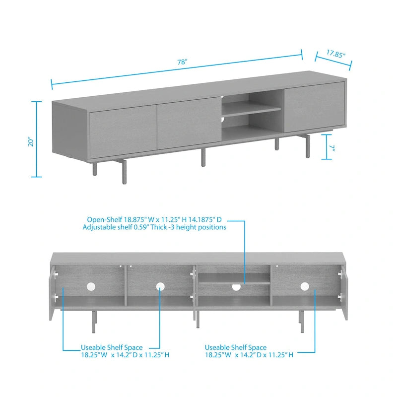 Meuble TV bas Mid-Century Modern avec base en acier