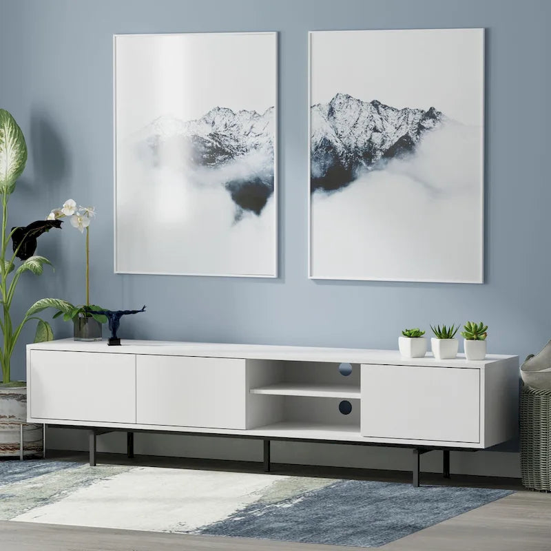 Meuble TV bas Mid-Century Modern avec base en acier