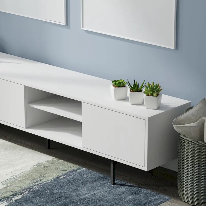 Meuble TV bas Mid-Century Modern avec base en acier