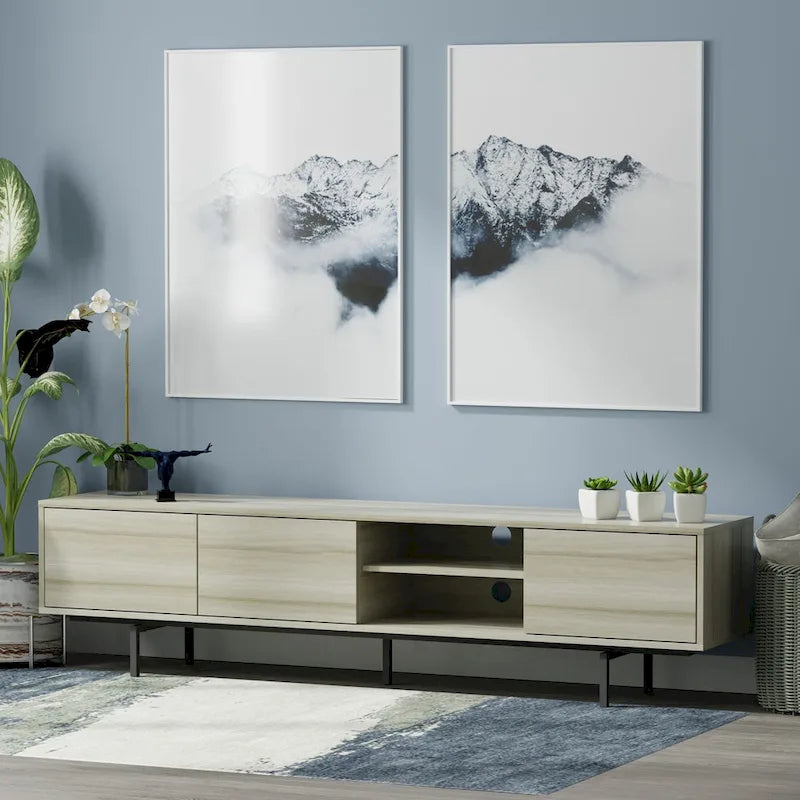 Meuble TV bas Mid-Century Modern avec base en acier