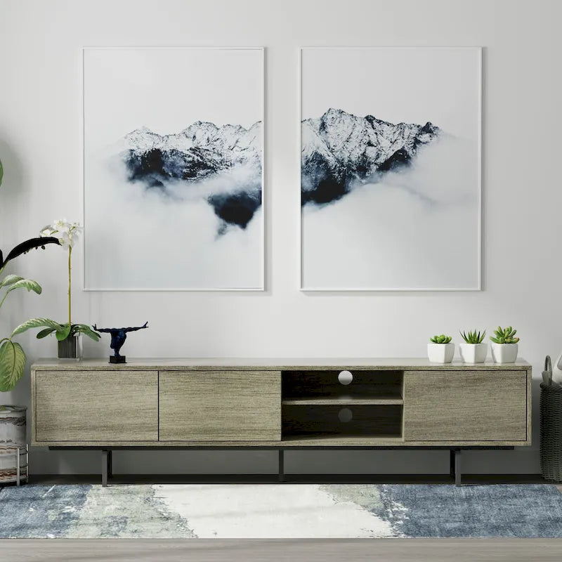Meuble TV bas Mid-Century Modern avec base en acier