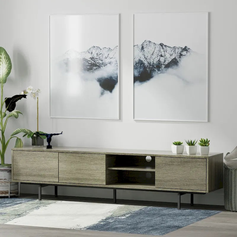 Meuble TV bas Mid-Century Modern avec base en acier