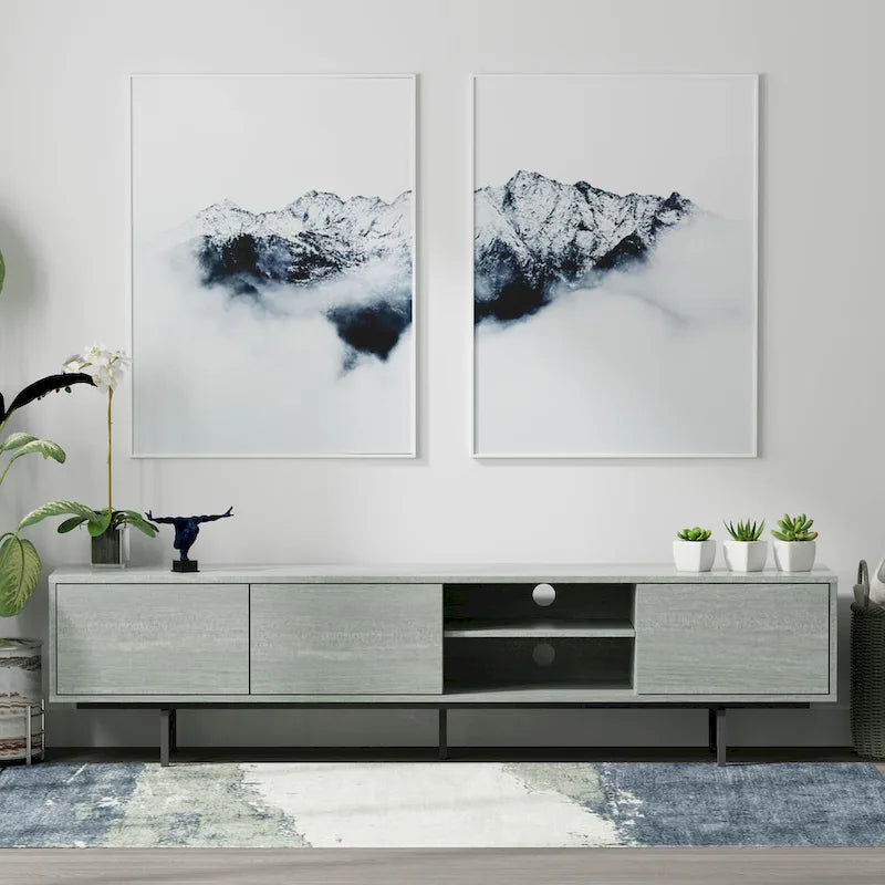 Meuble TV bas Mid-Century Modern avec base en acier