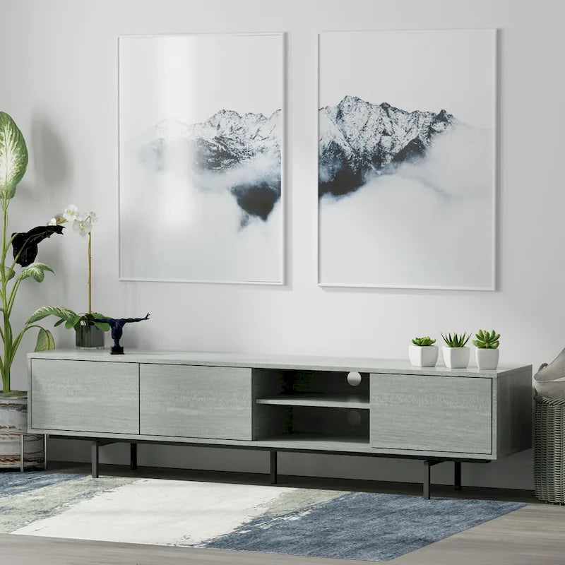 Meuble TV bas Mid-Century Modern avec base en acier