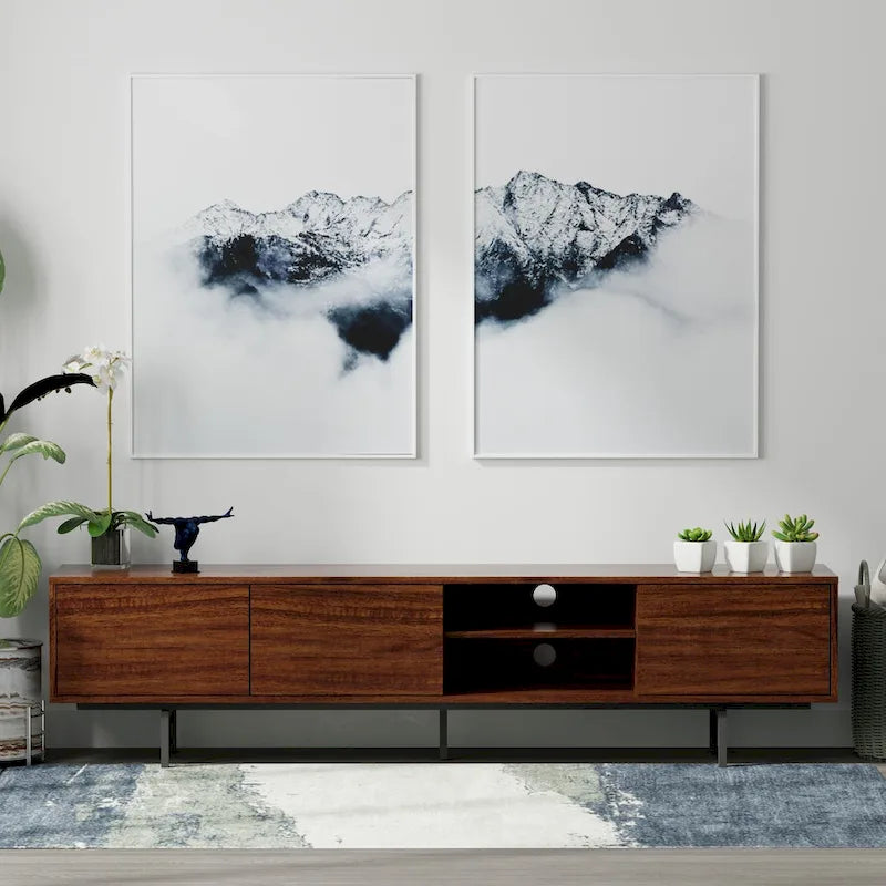 Meuble TV bas Mid-Century Modern avec base en acier