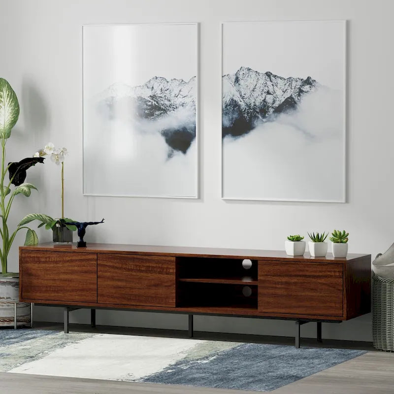 Meuble TV bas Mid-Century Modern avec base en acier