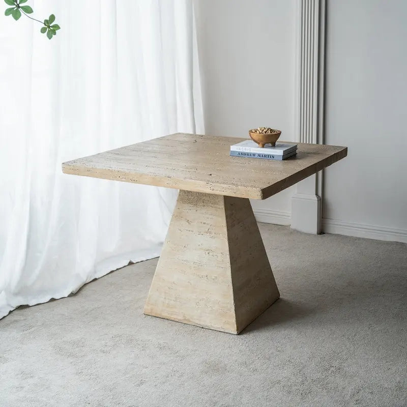 Table à manger carrée en ciment Piétement piédestal crème Style organique moderne