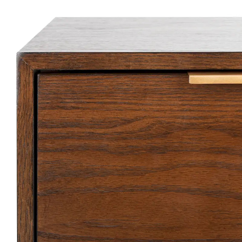 Table de chevet Mid-Century Modern à 1 tiroir avec pieds en métal doré, bois de noyer/bois blanchi