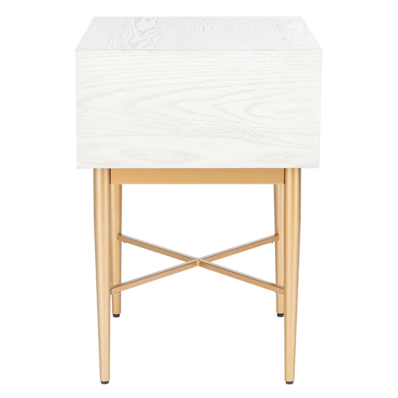 Table de chevet Mid-Century Modern à 1 tiroir avec pieds en métal doré, bois de noyer/bois blanchi