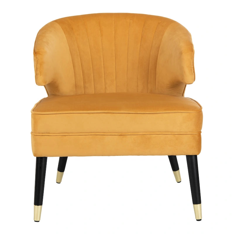 Fauteuil d'appoint en velours à dossier haut capitonné avec pieds dorés, noir