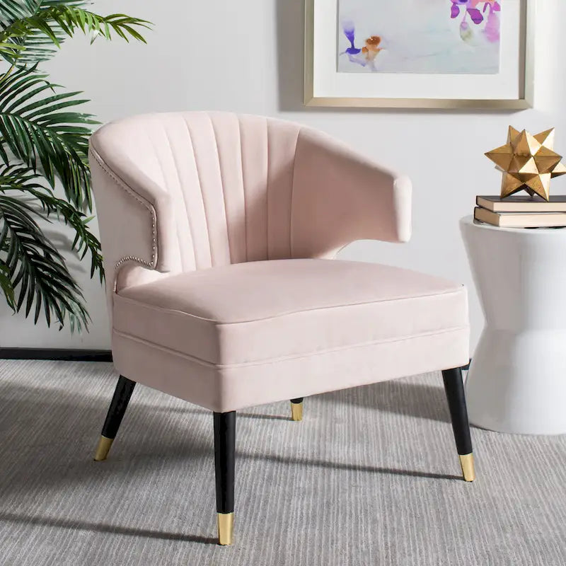 Fauteuil d'appoint en velours à dossier haut capitonné avec pieds dorés, noir