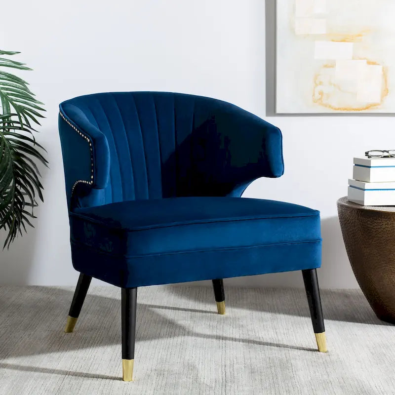 Fauteuil d'appoint en velours à dossier haut capitonné avec pieds dorés, noir
