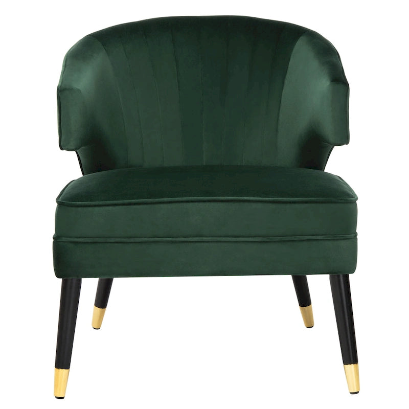 Fauteuil d'appoint en velours à dossier haut capitonné avec pieds dorés, noir