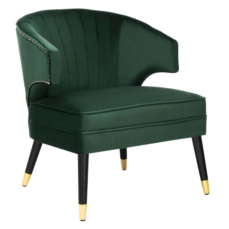 Fauteuil d'appoint en velours à dossier haut capitonné avec pieds dorés, noir