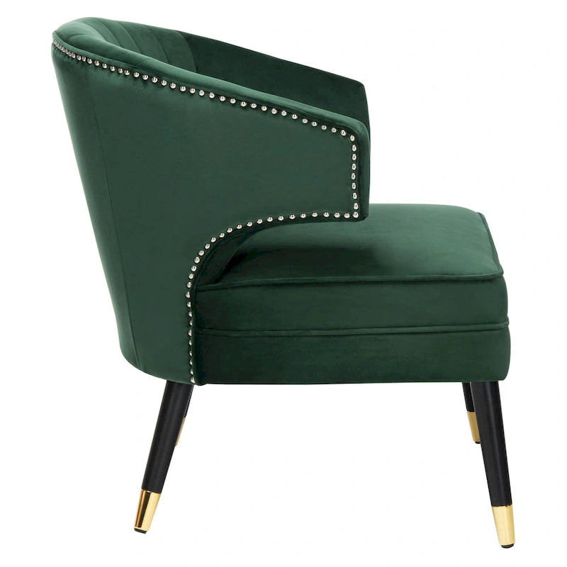 Fauteuil d'appoint en velours à dossier haut capitonné avec pieds dorés, noir