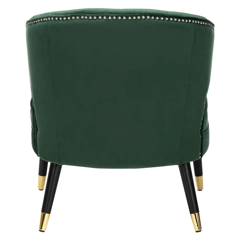 Fauteuil d'appoint en velours à dossier haut capitonné avec pieds dorés, noir