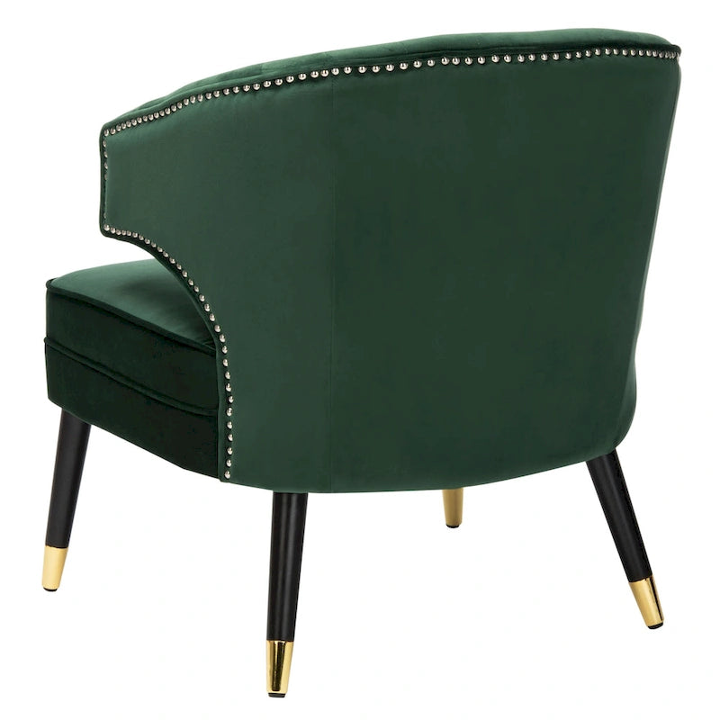 Fauteuil d'appoint en velours à dossier haut capitonné avec pieds dorés, noir
