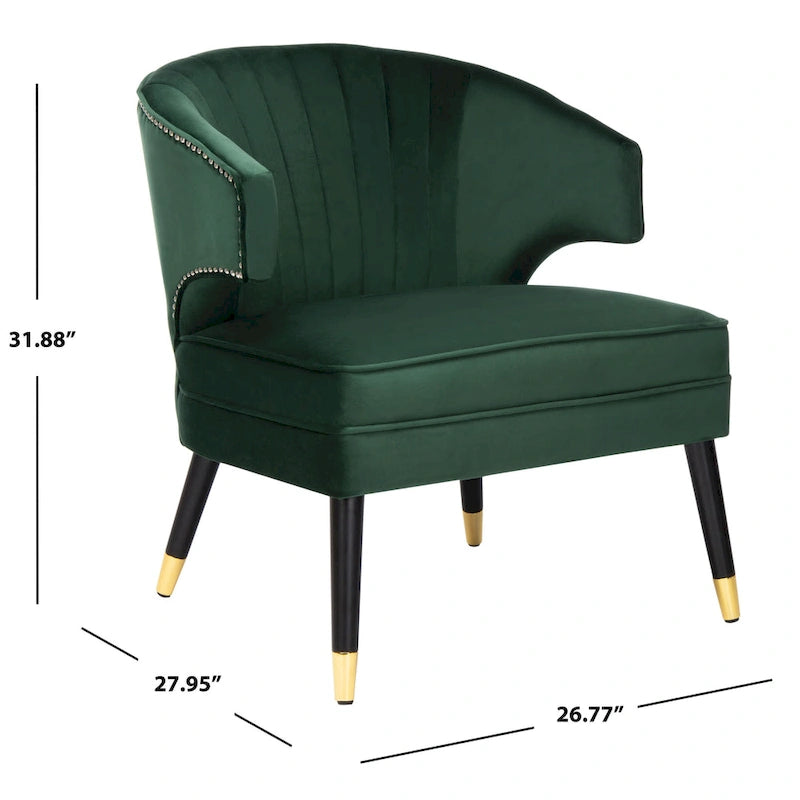 Fauteuil d'appoint en velours à dossier haut capitonné avec pieds dorés, noir