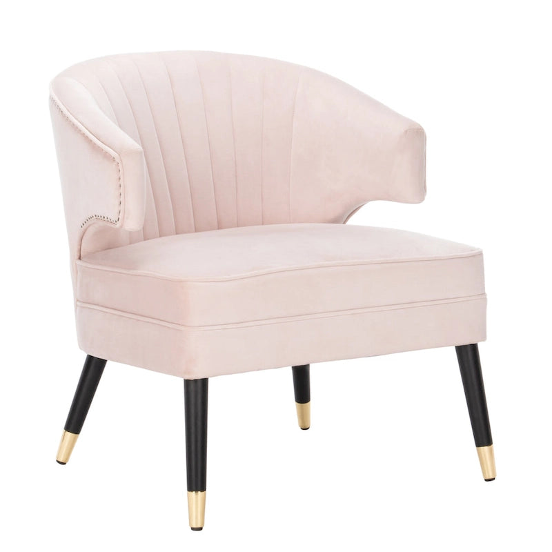 Fauteuil d'appoint en velours à dossier haut capitonné avec pieds dorés, noir