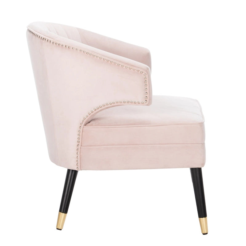 Fauteuil d'appoint en velours à dossier haut capitonné avec pieds dorés, noir