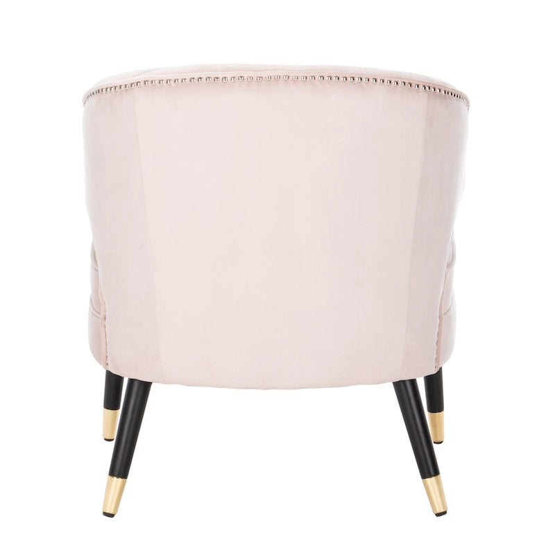 Fauteuil d'appoint en velours à dossier haut capitonné avec pieds dorés, noir