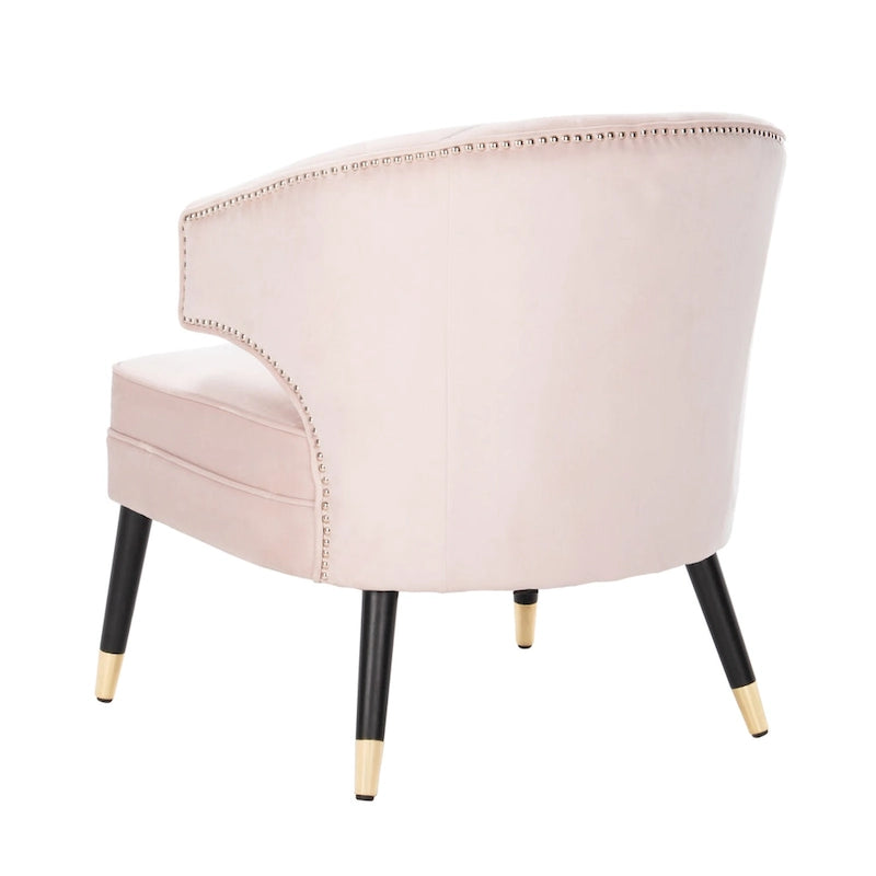 Fauteuil d'appoint en velours à dossier haut capitonné avec pieds dorés, noir