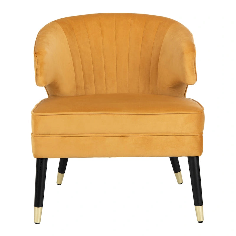 Fauteuil d'appoint en velours à dossier haut capitonné avec pieds dorés, noir