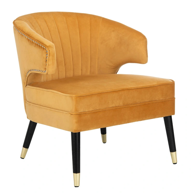 Fauteuil d'appoint en velours à dossier haut capitonné avec pieds dorés, noir