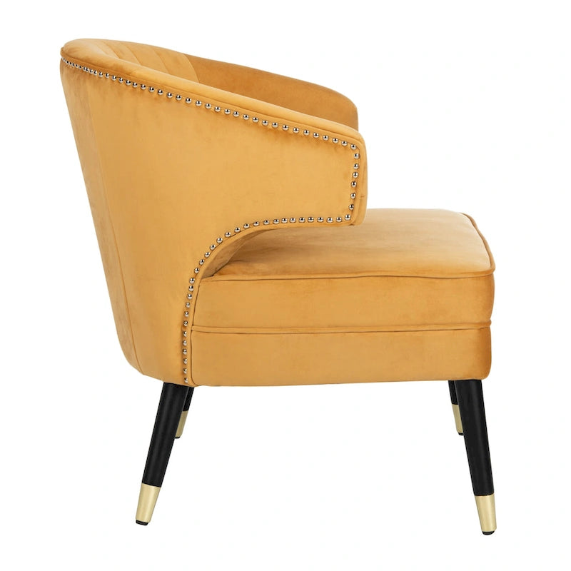 Fauteuil d'appoint en velours à dossier haut capitonné avec pieds dorés, noir