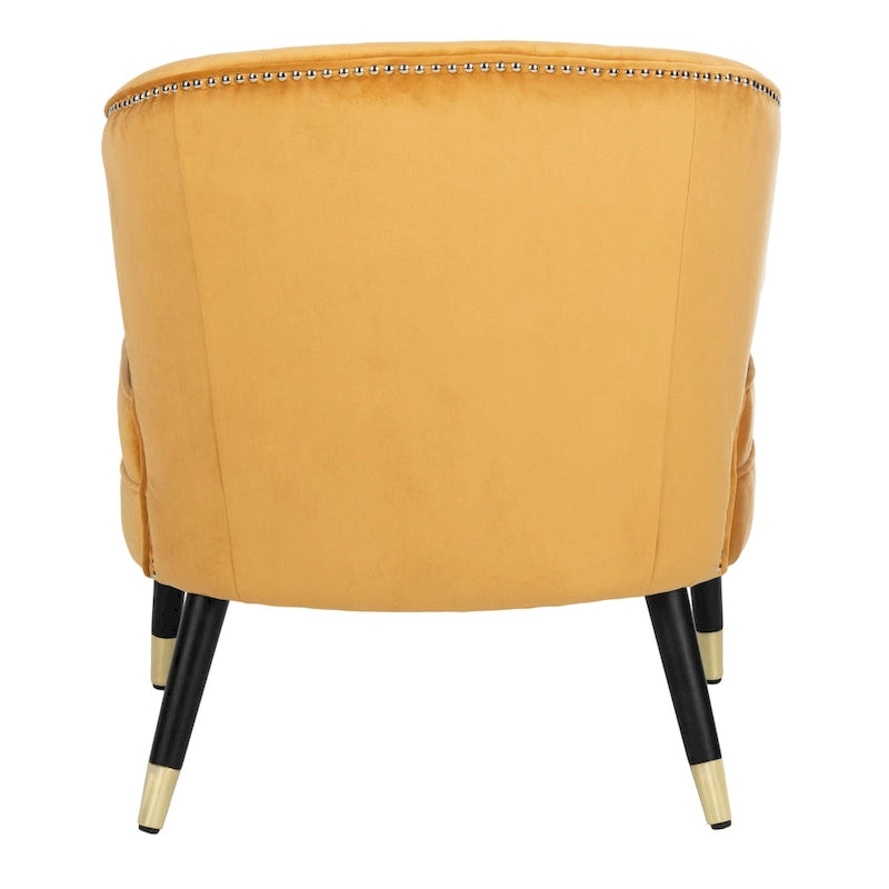 Fauteuil d'appoint en velours à dossier haut capitonné avec pieds dorés, noir