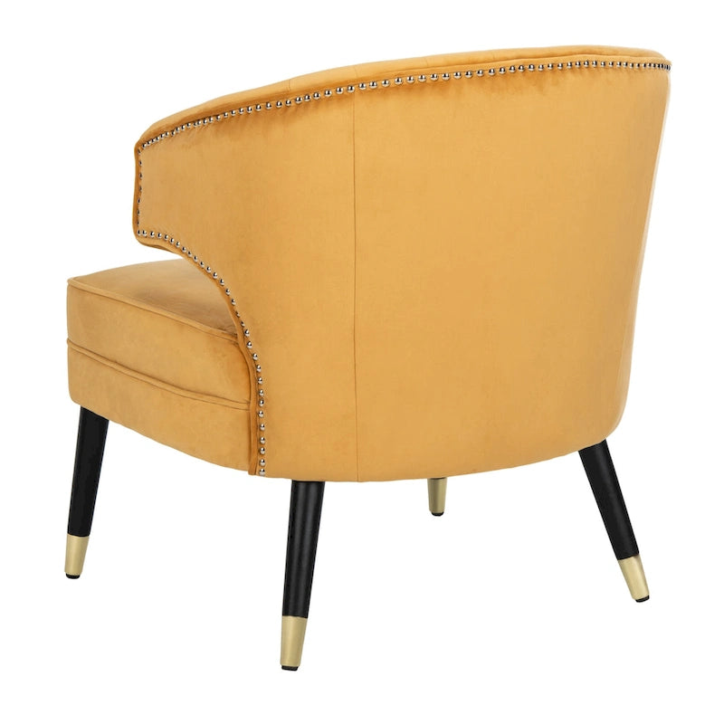 Fauteuil d'appoint en velours à dossier haut capitonné avec pieds dorés, noir